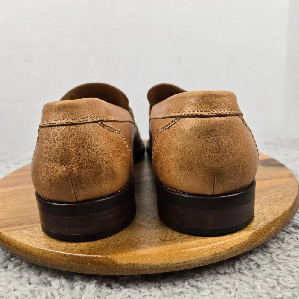 Martin Dingman Mens 12 Tan Brown Leather Casual Split Toe Italy Penny Loafer